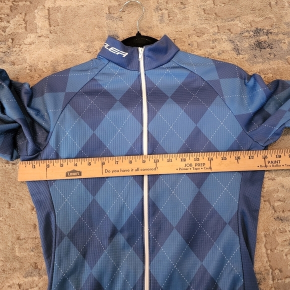 Voler Cycling Full Zip Long Sleeve Jersey Blue Argyle Harlequin Plaid Small - Picture 7 of 12